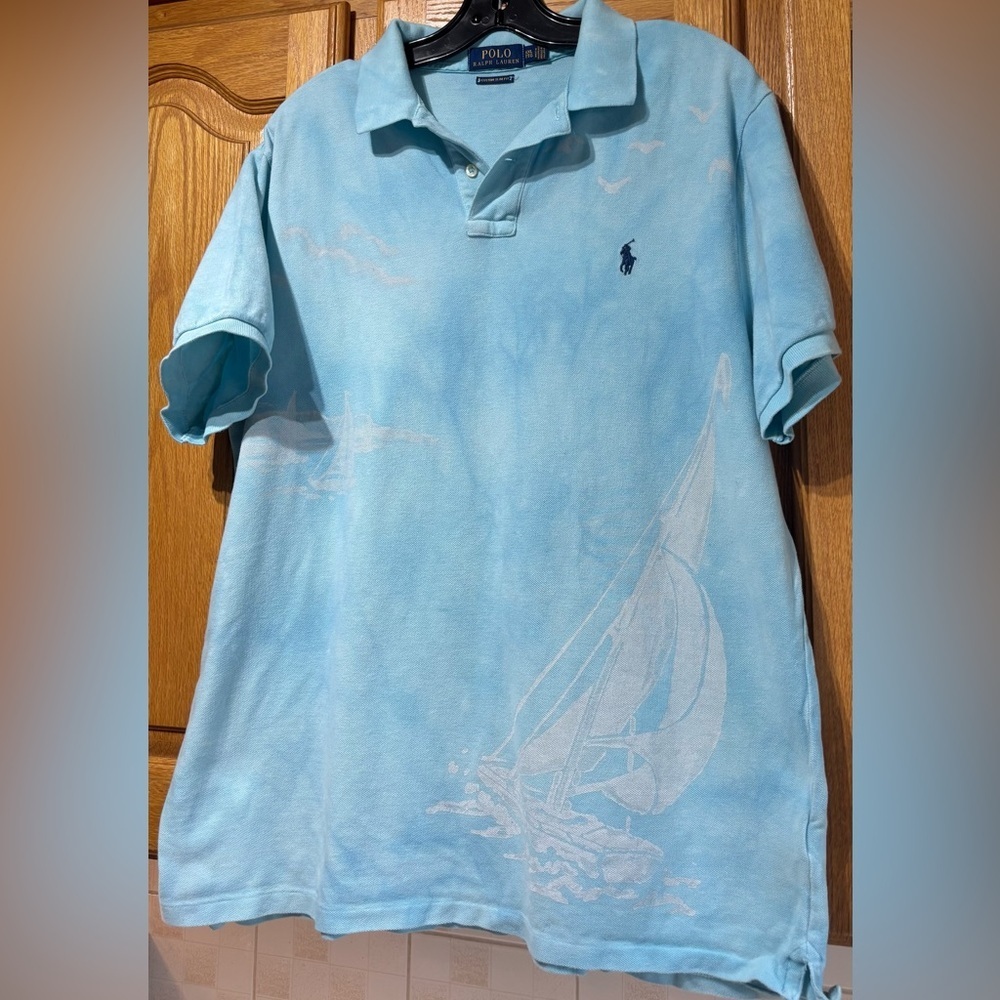 Polo Ralph Lauren Sky Blue Sailboat Slim Fit Polo Shirt Men’s XXL EUC - Picture 3 of 7